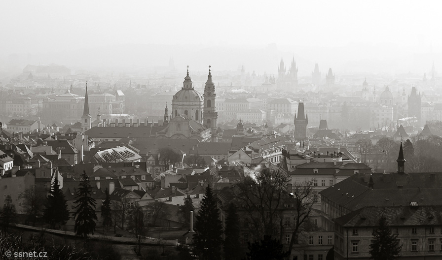 Prague in the morning mist