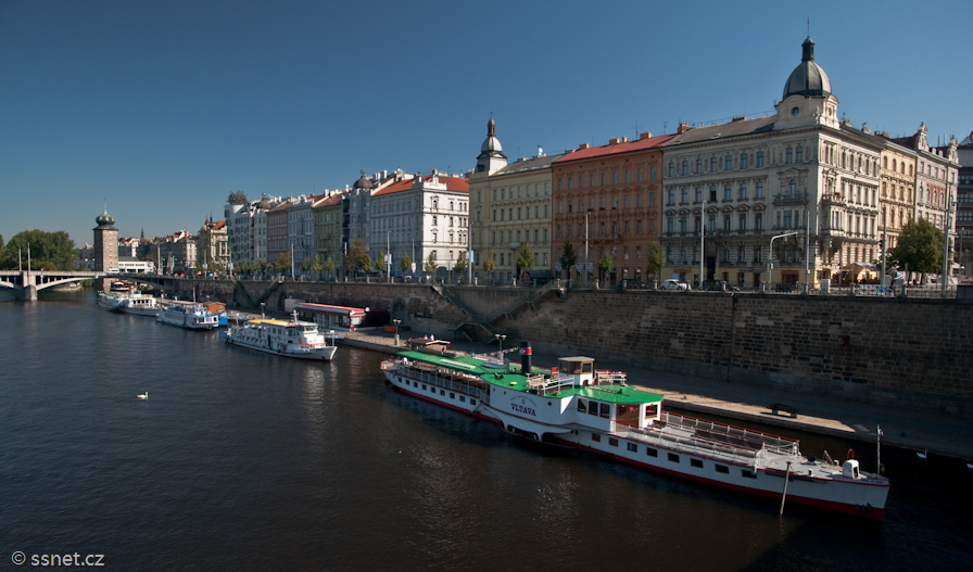 Vltava river and cruise ships